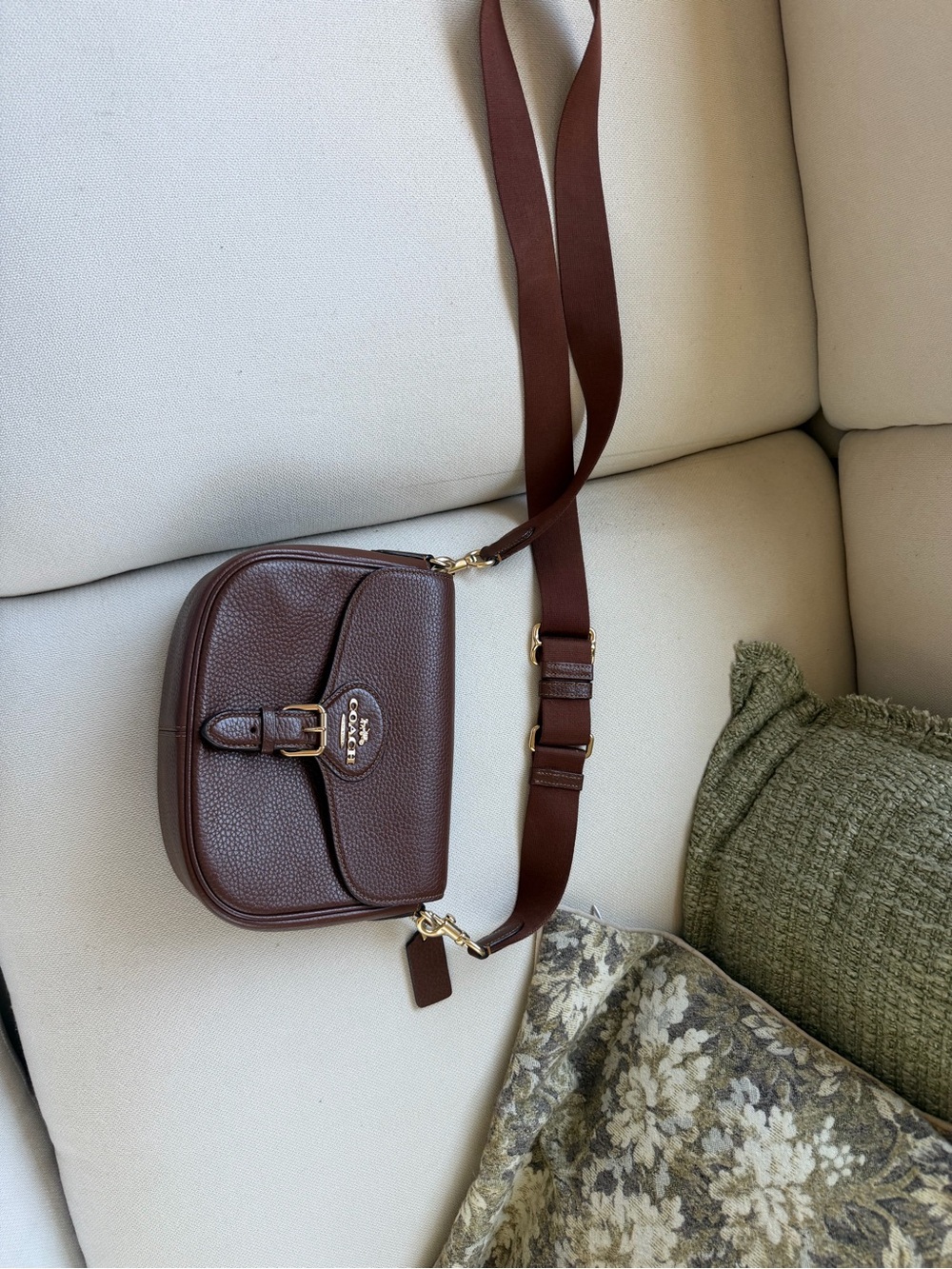 Coach Pebbled Leather Crossbody in Deep Brown with Gold Hardware
